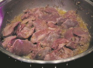 2. ADD chicken liver. Flambé with brandy. Toss just until chicken liver is cooked. Do not overcook.