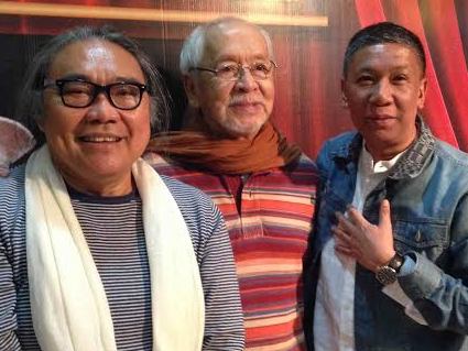 Alex Cortez with Dulaang UP founding artistic director Tony Mabesa and playwright-director Floy Quintos, also a product of DUP. PHOTO BY ALYA HONASAN