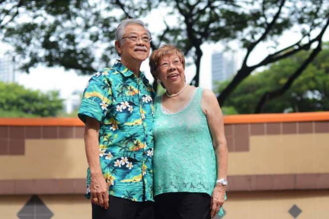 Mr Patrick Ng and his wife Ruby make it a point to co-ordinate the colour of their outfits every day. Their secret to marital happiness? Kiss and make up before bed each night and treat each day together like it is your first date.PHOTO: MATTHIAS HO FOR THE STRAITS TIMES