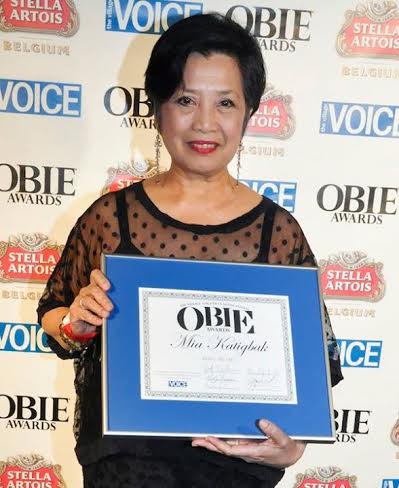 Mia Katigbak with her 2014 Obie forBest Performance for “Awake and Sing!”PHOTO FROM THE NATIONAL ASIAN AMERICAN THEATRE COMPANY FACEBOOK PAGE