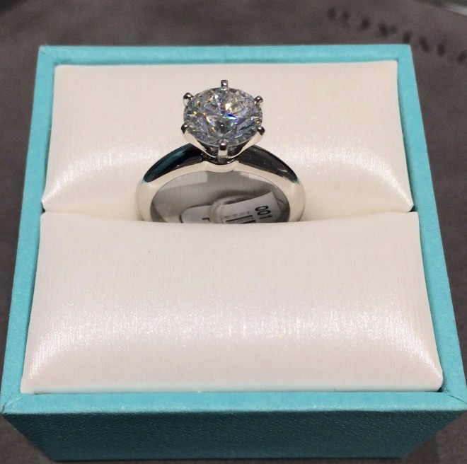 A 2.13-CARAT solitaire diamond ring in the signature six-prong Tiffany setting. PHOTOS BY CHECHE V. MORAL