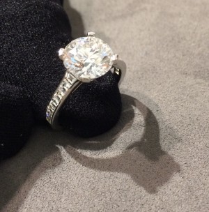 A 2.91 baguette VVS2 diamond engagement ring in a platinum setting