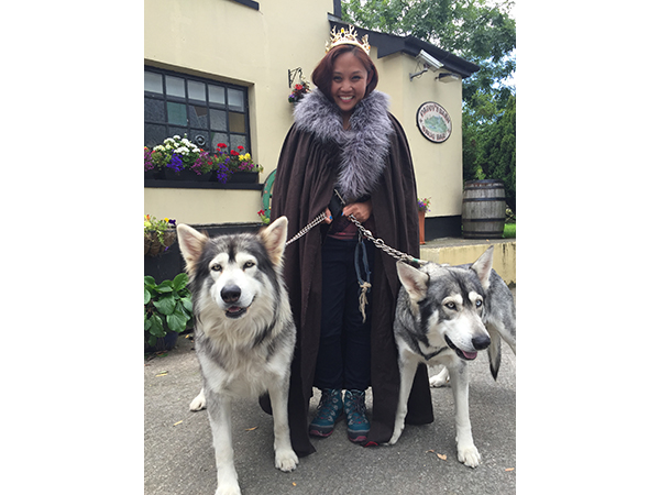 THE AUTHOR with Northern Inuit animal actors Odin and Thor