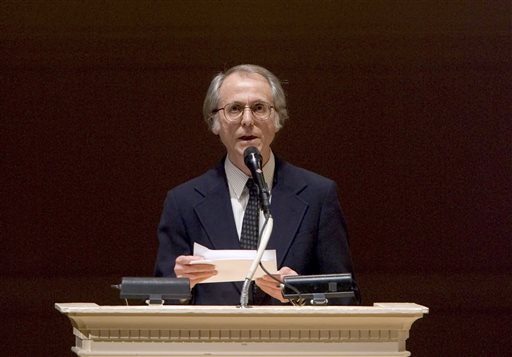 In this April 9, 2008 file photo, author Don DeLillo speaks at "The Time of His Life: A Celebration of the Life of Norman Mailer" tribute at Carnegie Hall in New York. AP