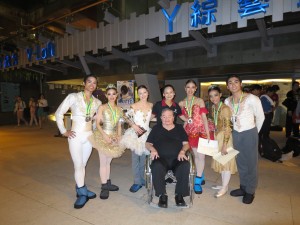 BALLET Manila artistic director Lisa Macuja-Elizalde and benefactor Fred J. Elizalde (seated) with medalists Elpidio Magat, Joan Emery Sia, Katherin Barkman, Abigail Oliveiro, Nicole Barroso and Romeo Peralta outside Y-Theatre, after the Asian Grand Prix awarding ceremonies.