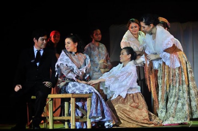 Jacob Benedicto as Crisostomo Ibarra and Myramae Meneses  as Maria Clara in Gantimpala Theater’s “Kanser@35, The Musicale,” a musical adaptation of Gantimpala’s long-running play “Kanser,” based on Rizal’s “Noli Me Tángere.” The show, directed by Franniel Zamora with music by Joed Balsamo, has remaining performances today and tomorrow at SM Southmall. PHOTO BY ERICKSON DELA CRUZ