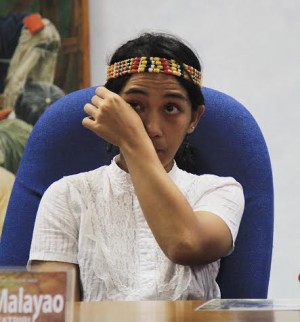KATRIBU secretary general Pya Macliing Malayao weeps as they remember the three “lumad” leaders