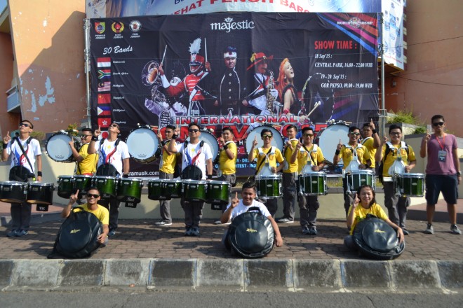 THE DRUMLINE of the FEU Drum and Bugle Corps (DBC) in Indonesia