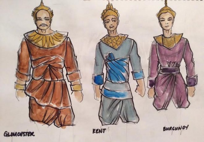 Pineda's costume sketches, made to highlight commonality in Southeast Asian clothing. ERIC PINEDA