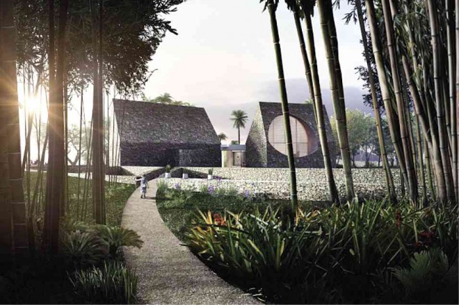 EXTERIOR view of the House ofManyMoons. The structure conceals the actual size of the house by showing only two small structures inspired by a traditional Itbayat dwelling.