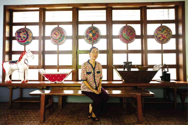 THE 2015 RamonMagsaysay Awardee—for her “single-minded crusade” in preserving and propagating the ancient dance tradition of “pangalay” and the culture of the Philippine south—poses with her collection of musical instruments and native hand-woven food covers. PHOTOS BY LYN RILLON