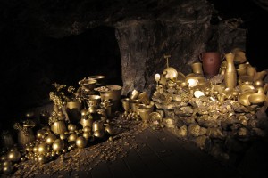 Golden props. The Gwangmyong Cave used to be a gold mine.