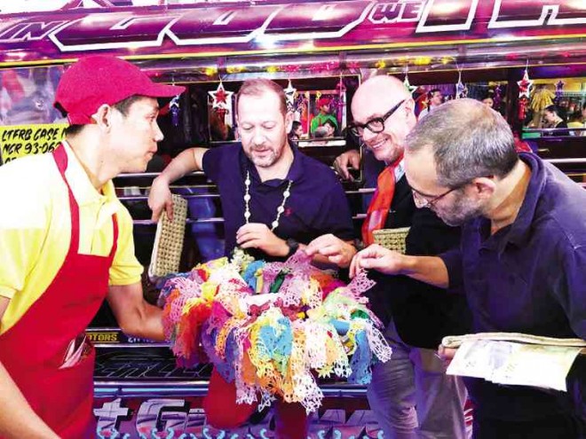 VISITING Swatch VIPs scrutinize colorful “pastillas”: From left, Gonzalo de Cevallos, Carlo Giordanetti and Marco Vaccari GINO GONZALES