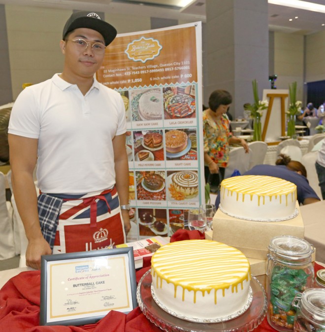 CHEF Jonathan Em presented his Butterball Cake, a light sponge cake with caramel filling made from melted Butterball candy and whipped cream, at the launch of Inquirer Lifestyle "Best Desserts 2" last Monday at SMX Convention Center, SM Aura Premier, Taguig City. The book is now available in newsstands. #inquirerbestdesserts KIMBERLY DELA CRUZ