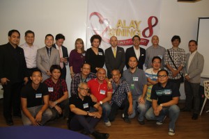 ROTARY Club Makati West officers and members Edsa delos Santos, AP Bartolome, Davy Lim, Paolo Delgado, Junvee Vital, Roque Tordesillas, Patrick Dionisio with some of the participating artists of Alay Sining 8
