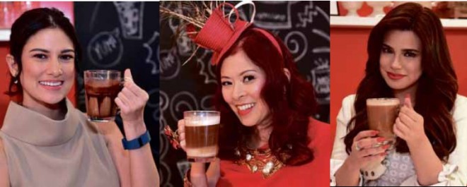 FROM left: Bianca King and her Double-Chocolate Mocha; Tessa Prieto-Valdes created the Christmas Cinnamon Cappuccino in time for the holidays;Hug in a Mug Latte by Denise Laurel is laced with cookie butter.