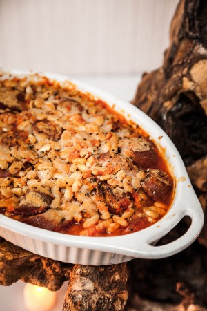 CASSOULET, a bean and sausage stew from Toulouse, France, is made here with Pure Foods deli sausages. 