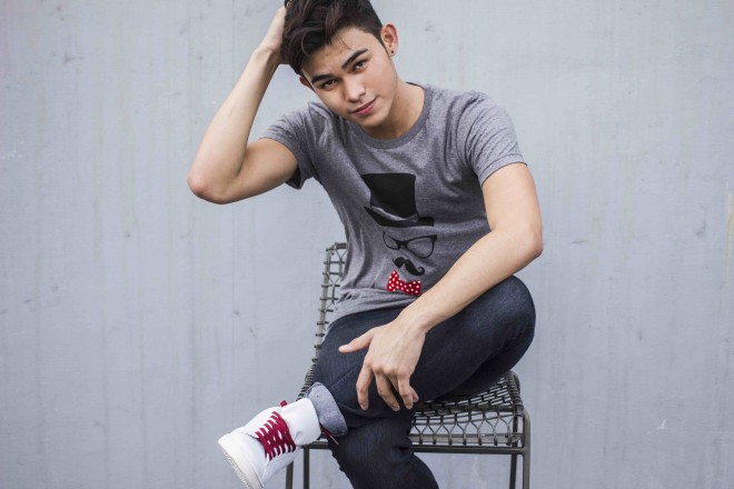 GRAPHIC tee, and skinny jeans, Bench; sneakers, Human