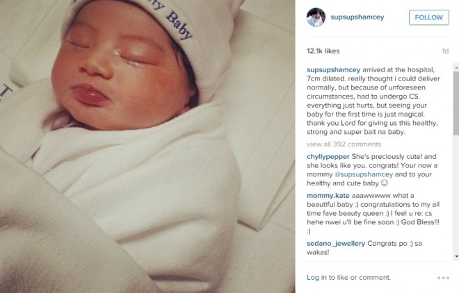 'MAGICAL': Beauty queen Shamcey Supsup and husband Lloyd Lee welcome baby girl Nyke as the newest member of their family. SCREENGRAB FROM SUPSUP'S INSTAGRAM PAGE