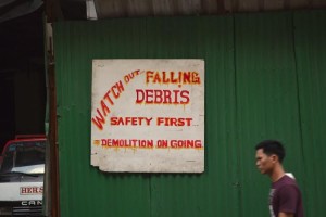 DEMOLITION sign posted on the site