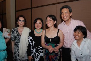 CECILE Licad with Rustan’s Nedy Tantoco (second from left) and other fans in an outreach concert in Cavite. This was Licad’s most dramatic concert as the original site caught fire, prompting a sudden change of venue.