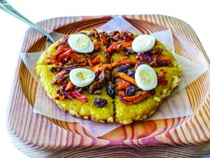 PAMPANGO fiesta rice dish with quail eggs, chicken chorizo and crisp botto