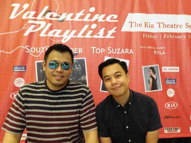 THENEWLY opened Kia Theatre in Cubao presents ‘Valentine Playlist’ on Feb. 12 featuring South Border with bandleader Jay Durias (above, left) asmusical director, and Top Suzara (right).