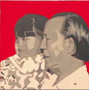 SELF-PORTRAIT with grandpa, in acrylic on canvas, solarized á la Avedon