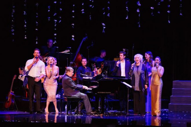 Joanna Ampil (right) with David Harris, Helen Dallimore, Aaron Tveit, Betty Buckley and Sutton Foster, in a concert celebrating the music of Stephen Schwartz, the composer behind “Wicked” and “Godspell,” and Disney hits  such as “The Hunchback of Notre Dame” and “Pocahontas”. PHOTOS BY ENDA MARKEY