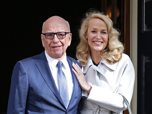 News Corp Executive Chairman Rupert Murdoch and Jerry Hall leave Spencer House, London, after getting married, Friday March 4, 2016. (Yui Mok/PA via AP) UNITED KINGDOM OUT NO SALES NO ARCHIVE