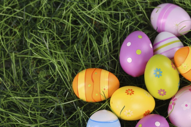 Colourful easter eggs on grass
