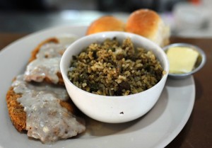 DIRTY Rice, a New Orleans favorite, and Chicken Fried Steak, which is actually cornmeal breaded beef sirloin pan fried to perfection