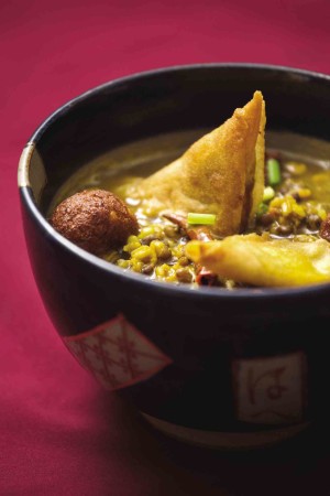 SAMUSA and falafel soup is packed with flavors in Mekong Cuisine.