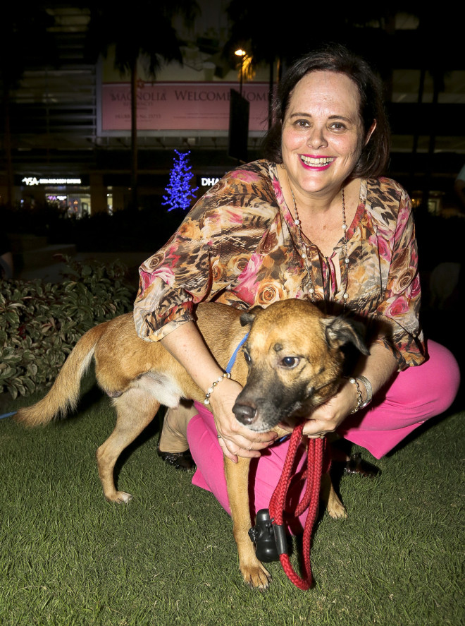 Three-legged Aspin, Lance, is looking for a forever home. Pictured here with Susan Hooper