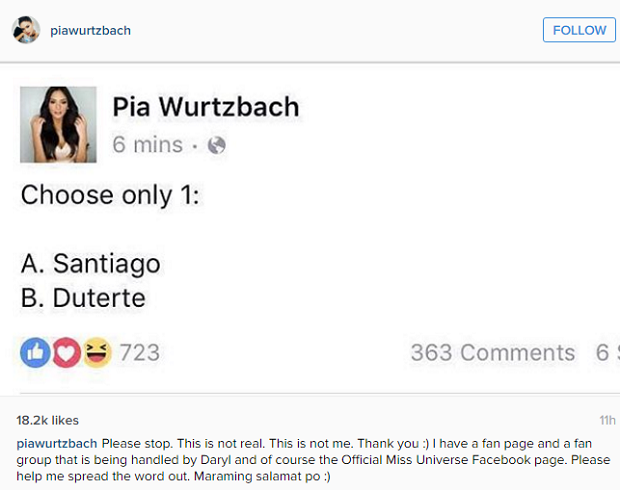 Screengrab from Pia Wurtzbach's Instagram account
