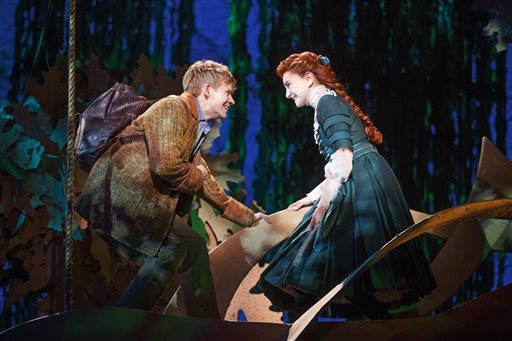 This image released by Matt Ross Public Relations shows Andrew Keenan-Bolger, left, and Sarah Charles Lewis during a performance of "Tuck Everlasting," opening on Broadway on April 26. (Joan Marcus/Matt Ross Public Relations via AP)