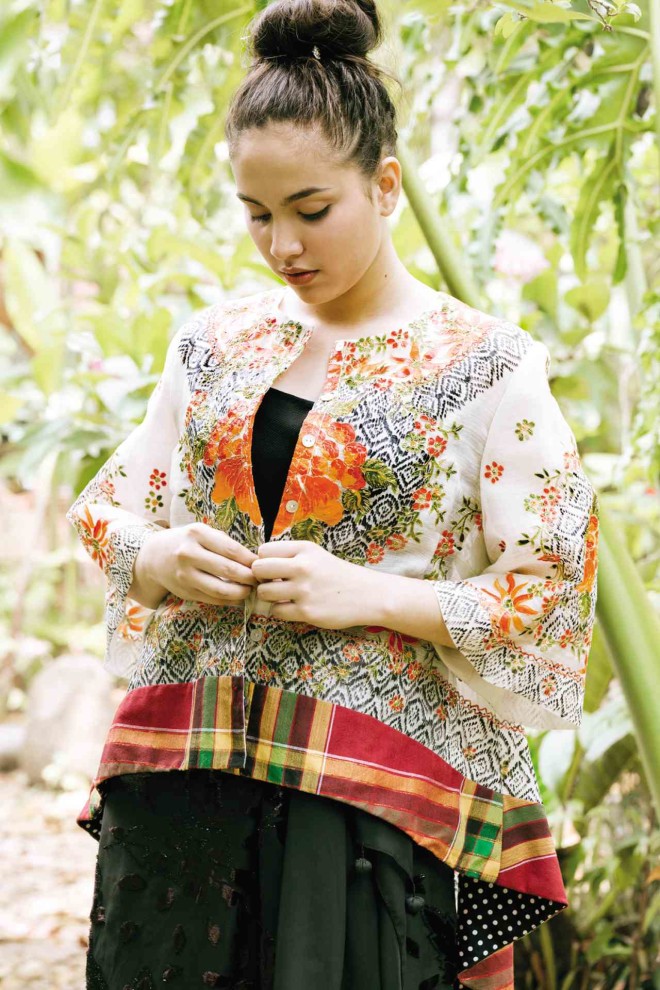 AKLAN piña seda jacket is accented with Tinggian embroidery and bordered with patadyong.