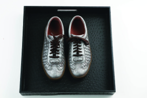 Woven sneakers by BOTTEGA VENETA One of the oldest pairs he owns, Vince loves it for its combined metallic and matte finish plus it’s “so comfortable.”