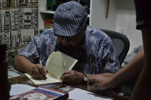 NATIONAL Artist F. Sionil José holds office at Solidaridad, where he welcomes readers and signs copies of his works.