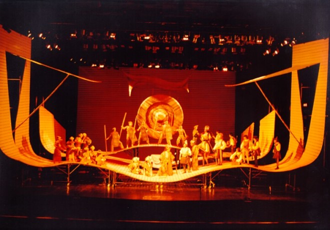 Bernal's much-acclaimed set of the 1997 musical “Lapu-Lapu”—the whole stage transformed into a sea of wooden slats shaped into waves