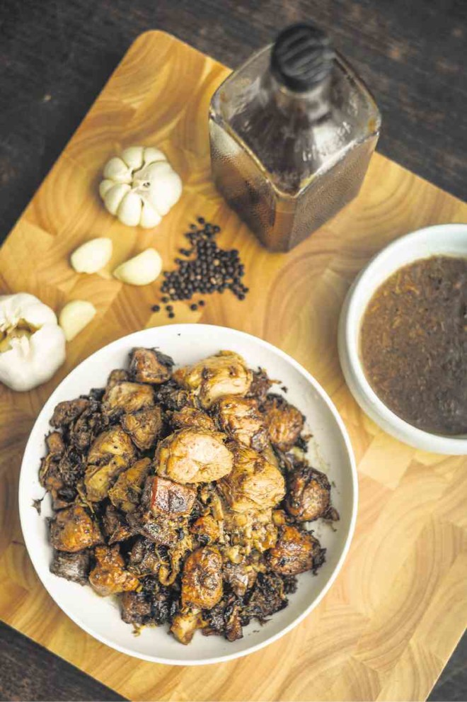 ADOBO del Diablo is quite tedious to prepare. After all the ingredients are tossed into the pan, you wait for the dish to caramelize and then deglaze it. ELOISA LOPEZ