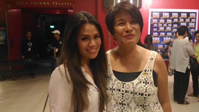 Tanya Manalang, fresh from a two-year stint playing Kim in the new West End production of “Miss Saigon,” with “Rak of Aegis” playwright Liza Magtoto. PHOTOS BY TOTEL DE JESUS