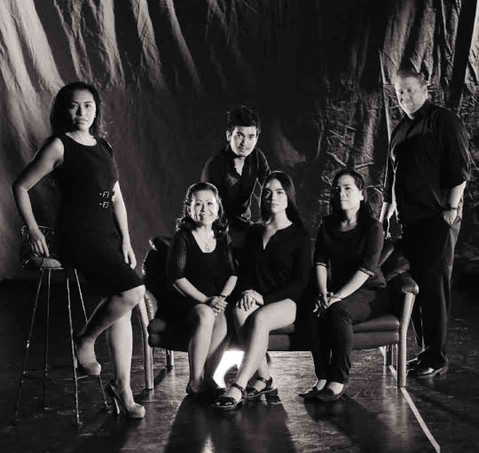 DIRECTOR Banaue Miclat-Janssen (left) with the cast of UP Playwrights Theater’s “The Female Heart:” PeeweeO’Hara, Al Gatmaitan, Chase Salazar, Sheryll Ceasico and Mark McKeownas. Linda Faigao- Hall’s drama about a woman from Smokey Mountain who becomes a mail-order bride in the United States is the first Filipino-American play to be presented by UPT. It runs July 1-10 at the Wilfrido Ma. Guerrero Theater, University of the Philippines Diliman. PHOTO COURTESTY OF UP PLAYWRIGHTS THEATER