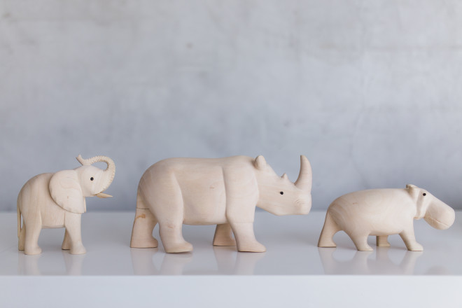 WILDLIFE. Cape Town artist Dennis Maguma carved these African wildlife figurines from jacaranda wood.