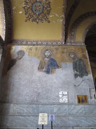 13TH-CENTURY mosaic panel of Jesus, Saint John the Baptist and Mary at the Hagia Sophia Church, Istanbul
