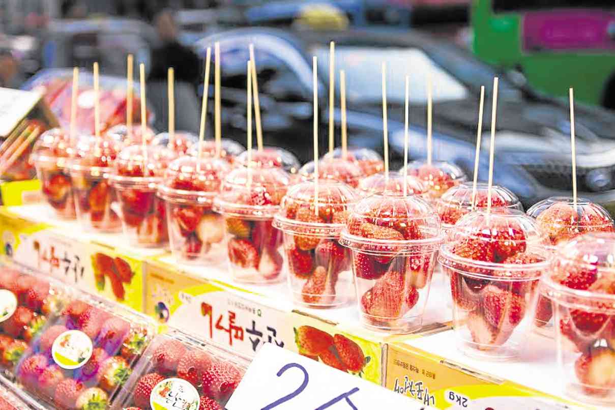 FRESH strawberries at Myeong-dong