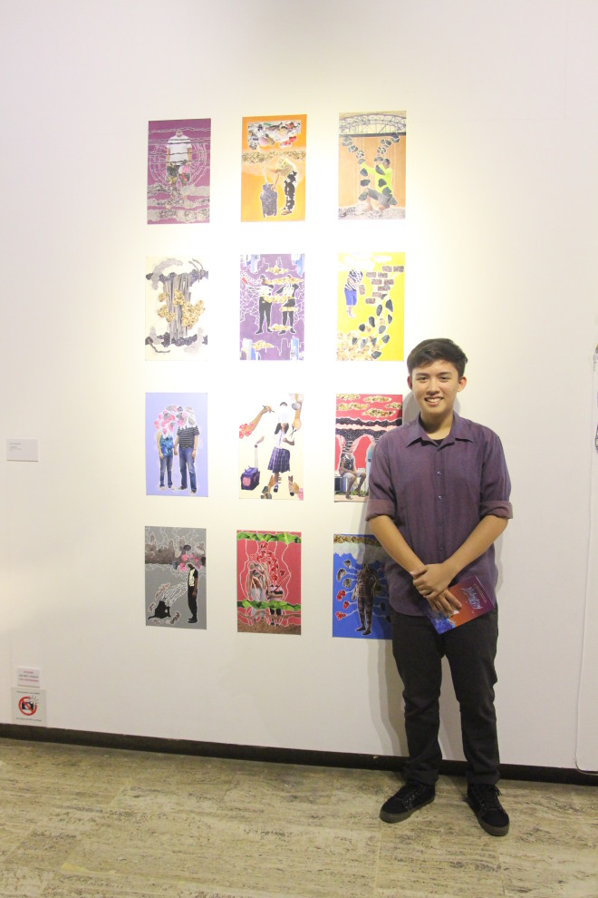 NICOLAS Puyat with his work “Typos,” mixed media collage