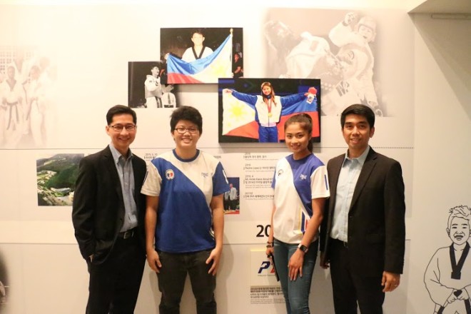 PHILIPPINE Taekwondo Association’s Rocky Samson and Igor Mella (right), Kirstie Elaine Alora, Pauline Lopez