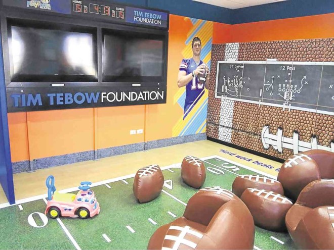 TIMMY’S Playroom has a football theme.