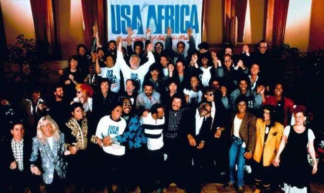 DIANA Ross and Michael Jackson lead USA for Africa in the singing of the 1984 hit record, “We are the World.” Relief campaign was meant to aid victims of the 1984 Ethiopian famine.